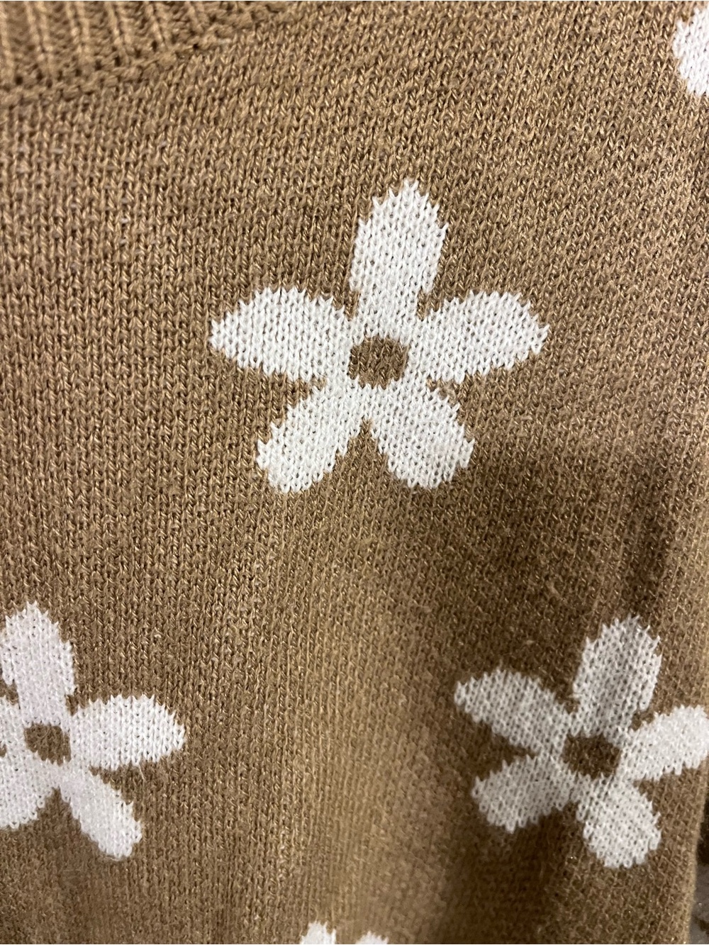 Altar'd State Floral V-Neck Sweater in Brown with White Flower Pattern - Picture 5 of 7